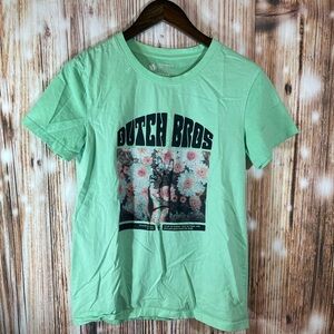 Dutch Bros Shirt Med Green Floral Peace Crewneck Short Sleeve Casual Tee